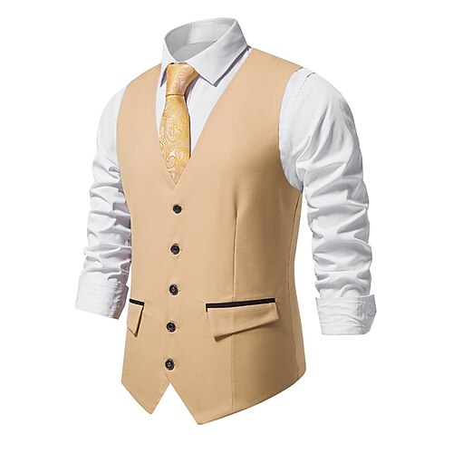 

Men's Vest Gilet Warm Party / Evening Single Breasted One-button Turndown Business Casual Jacket Outerwear Solid Color Pocket Dark Grey Khaki White / Spring / Fall / Sleeveless