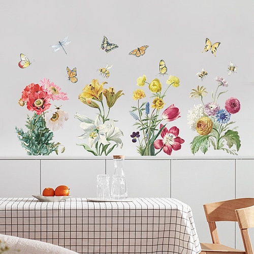 

Adesivos de parede em pvc pré-colados de plantas florais decalque de parede para decoração de casa 1 peça 68x36 cm para sala de estar do quarto