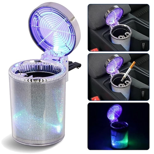 

Car Ashtray uto Ashtray With LED Light Mini Car Trash Can Portable Ashtray with Lid Suitable for Most Vehicles Ashtray Car Interior Accessories 1PCS