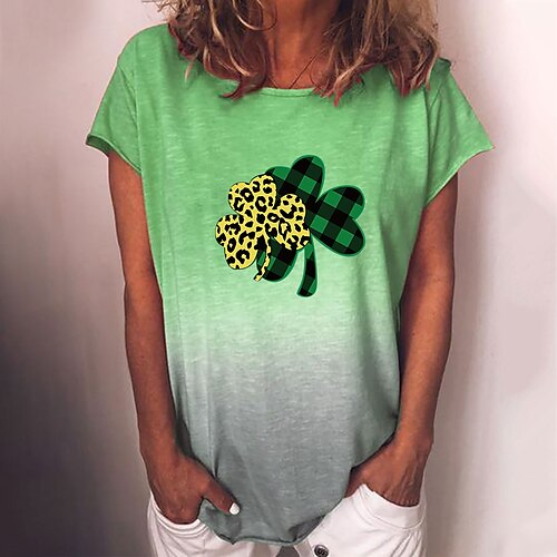 

Mujer Camiseta Amarillo Azul Piscina Verde Trébol Hoja Leopardo Estampado Manga Corta Casual Fin de semana Básico Escote Redondo Regular Flor Suerte Pintura S