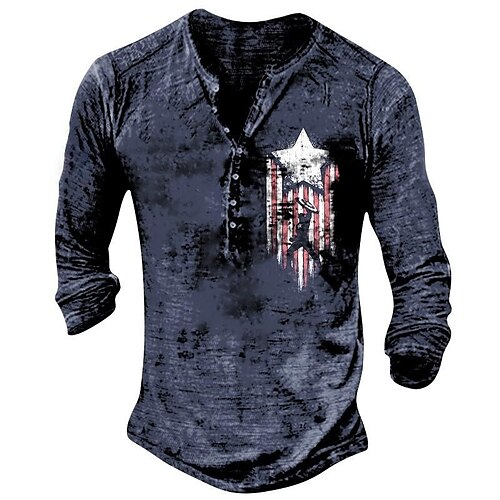 

Men's T shirt Tee Henley Shirt Graphic Star Henley Blue 3D Print Plus Size Street Casual Long Sleeve Button-Down Print Clothing Apparel Basic Casual Classic Big and Tall