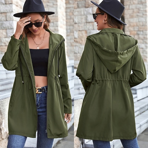 

Women's Hoodie Jacket Waterproof Hiking Jacket Rain Jacket Outdoor Insulated Thermal Warm Waterproof Windproof Outerwear Windbreaker Parka Hunting Fishing Climbing Army Green / Quick Dry / Breathable