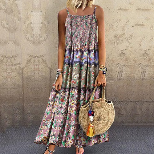 

Women's Swing Dress Slip Dress Long Dress Maxi Dress Green Blue Pink Sleeveless Floral Backless Spring Summer Spaghetti Strap Modern Loose Fit 2022 M L XL XXL 3XL 4XL 5XL