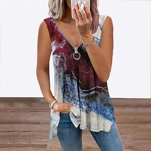 

Women's Tank Top Vest Green Red Brown Graphic Flowing tunic Quarter Zip Sleeveless Daily Weekend Streetwear Casual V Neck Regular S / 3D Print / Print