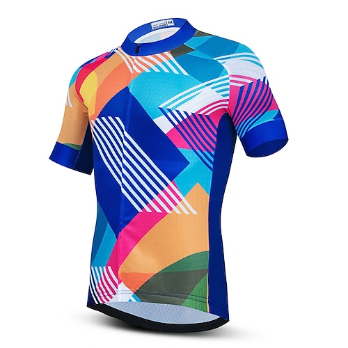 

21Grams Men's Cycling Jersey Short Sleeve Bike Top with 3 Rear Pockets Mountain Bike MTB Road Bike Cycling Breathable Quick Dry Moisture Wicking Reflective Strips Blue Stripes Polyester Spandex Sports