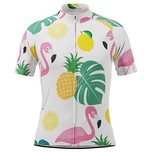 

21Grams Men's Cycling Jersey Short Sleeve Bike Top with 3 Rear Pockets Mountain Bike MTB Road Bike Cycling Breathable Quick Dry Moisture Wicking Reflective Strips White Leaf Fruit Flamingo Polyester