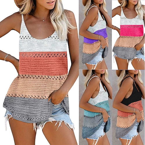 

Women's hollo-out top spring summer loose sexy camisole knitted beach top