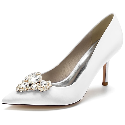 

Damen Hochzeit Schuhe Abendschuhe Hochzeit Hochzeits-Heels Brautschuhe Sommer Strass Kristall Stöckelabsatz Spitze Zehe Elegant Süß Satin Halbschuhe Einfarbig Wein Schwarz Weiß