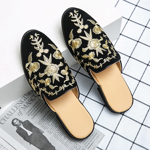 

Men's Clogs & Mules Casual British Daily PU Black Floral Spring Summer