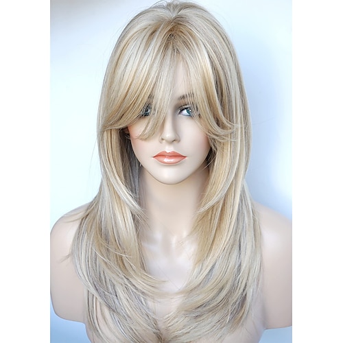 

Long Layered Shoulder Length Wig Synthetic Hair Fiber Highlight Multicolor Wig for Women