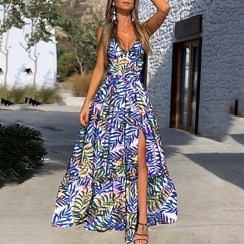 

Women's Long Dress Maxi Dress Light Pink Blue Dark Blue Sleeveless Floral Split Spring Summer Spaghetti Strap Modern Weekend Loose Fit 2022 S M L XL XXL