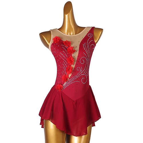

Figure Skating Dress Petal Crystals / Rhinestones Women's Girls' Training Performance Sleeveless High Mesh Spandex