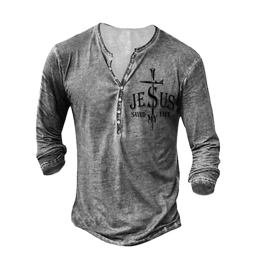 

Hombre Camiseta Henley Shirt Tee Graphic Cruz Henley Azul Marino Gris Impresión 3D Talla Grande Calle Casual Manga Larga Abotonar Estampado Ropa Algodón Básico Casual Clásico Grande y alto