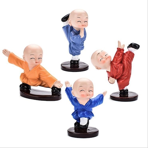 

Car Ornament Shaolin Kung Fu Boxing Four Little Monk Resin Ornament Straw Hat Holding Knife Martial Arts Little Monk