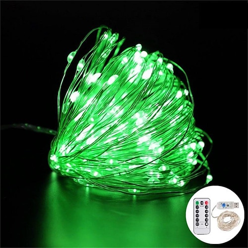 

St. Patrick's Day Lights Green Color 8 Models 5m 10m 20m USB LED Holiday Fairy Lights Waterproof LED Silver Copper Wire String with Remote for Christmas Party Wedding Decoration 1pc