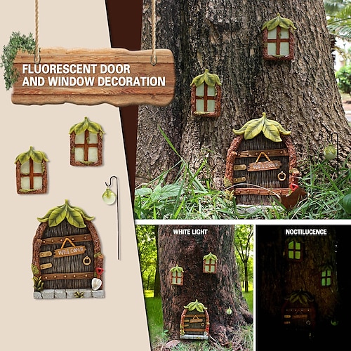 

Luminous Resin Door Miniature Fairy Gnome Window Door For Yard Art Sculpture Statues Decor Outdoor Fairy Garden Decoration