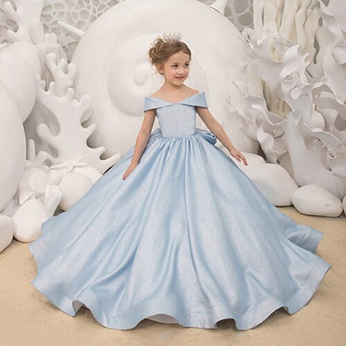 

Kids Girls' Dress A Line Dress Party Ruched Blue Light Blue Maxi Off Shoulder Princess Cute Dresses Fall Summer Regular Fit 3-12 Years