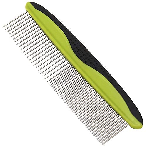 

Dog Comb, Cat Comb with Rounded and Smooth Ends Stainless Steel Teeth and Non-Slip Grip Handle, Pet Comb for Long and Short Haired Dogs, Cats and Other Pets (Green)
