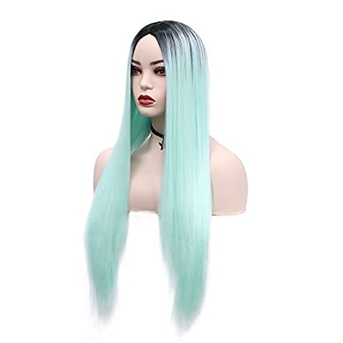 

Ombre Mint Green Wigs Long Straight Synthetic Wigs for Women 30 Inch Middle Part Hair Heat Resistant Wig for Daily Cosplay Party Halloween