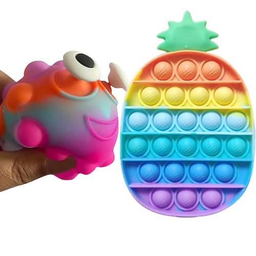 

2 pcs Rainbow Push Pop Fidget Toy Anxiety Relieve Stress Bubble Sensory Autism Reliever Special Needs Popper Relief
