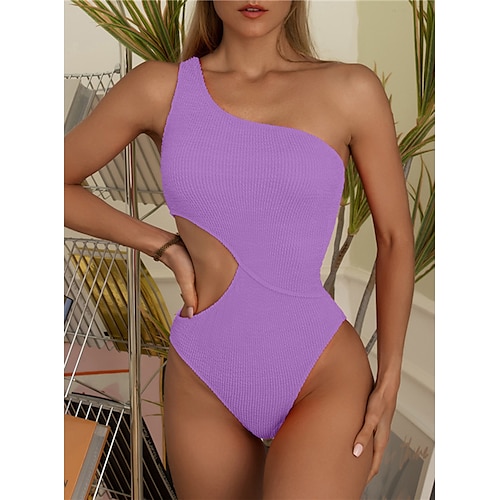 

Women's Swimwear One Piece Monokini Bathing Suits trikini Normal Swimsuit Open Back Cut Out Hole Pure Color Leaf Green Black Purple Red Bathing Suits Sexy Vacation Fashion / Modern / New