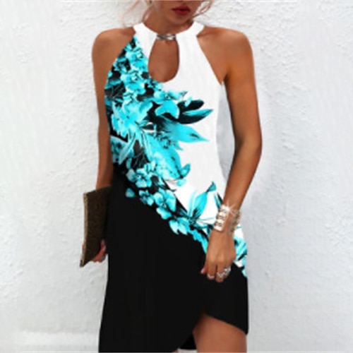 

Women's Casual Dress Sheath Dress Mini Dress Black Blue White Sleeveless Floral Backless Spring Summer Halter Neck Weekend Loose Fit 2022 S M L XL XXL 3XL
