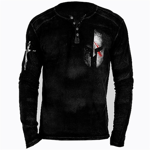 

Men's T shirt Tee Henley Shirt Graphic Prints Mask Henley Black 3D Print Outdoor Casual Long Sleeve Button-Down Print Clothing Apparel Lightweight Breathable Big and Tall