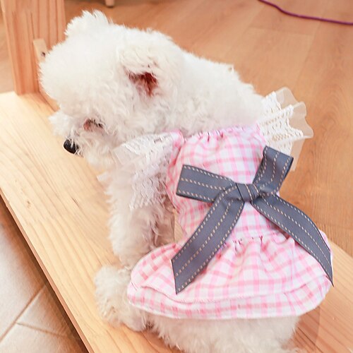 

Dog Skirt Spring And Summer New Product Teddy Bear Princess Skirt Pink Grid Bow Skirt For Small And Medium Dog