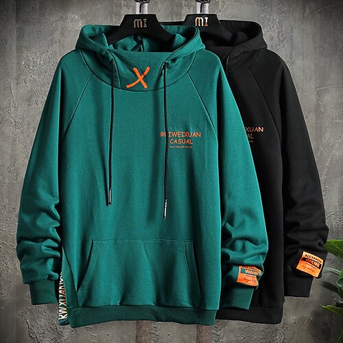 

Men's Hoodie Green Black Hooded Graphic Letter Front Pocket Print Casual Cool Casual Big and Tall Winter Spring & Fall Clothing Apparel Hoodies Sweatshirts Long Sleeve