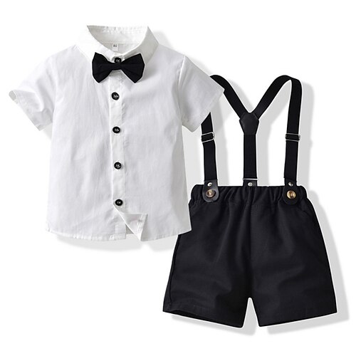 

2 Pièces Chemise Short Ensemble de Vêtements Tenues Enfants Garçon Couleur unie Manche Courte Noeud Coton Set Extérieur du quotidien Casual Printemps Eté 2-6 ans Noir