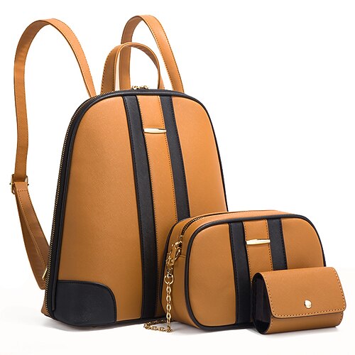 

Women's Bag Set Shoulder Bag Backpack PU Leather 3 Pcs Purse Set Zipper Chain Plain Quilted Daily Going out Blue Black Pink Brown