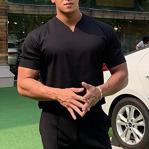  Herren T Shirt Kurzarm V Ausschnitt Sommer Einfach Sport Mode Leicht Klassicher Stil Urlaub Lässig Ferien Schwarz Weiß Rosa Top T-Shirt für Herren