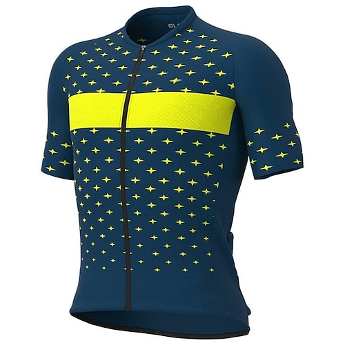 

21Grams Men's Cycling Jersey Short Sleeve Bike Top with 3 Rear Pockets Mountain Bike MTB Road Bike Cycling Breathable Quick Dry Moisture Wicking Reflective Strips Yellow Dark Navy Blue Stars