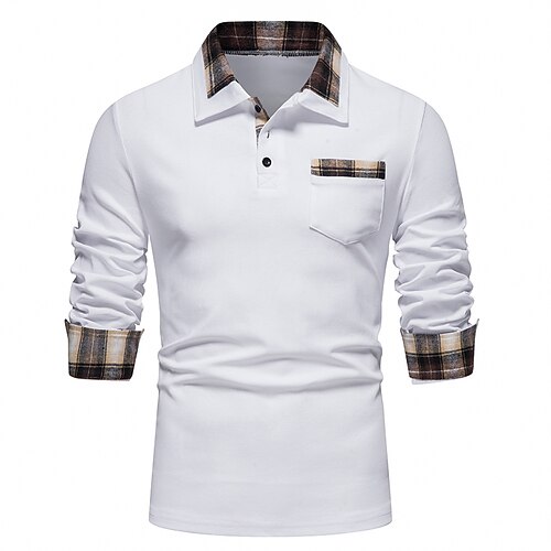 

Men's Golf Shirt Other Prints Patchwork Button Down Collar Casual Daily Long Sleeve Tops Casual Fashion White Black Light gray Dress Shirts Work Summer Shirts