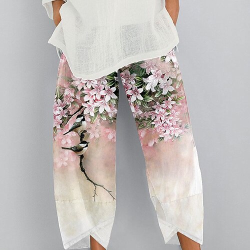 

Women's Plus Size Capri shorts Print Floral Casual Casual Daily Natural Ankle-Length Fall Spring Light Pink Green Pink L XL XXL 3XL 4XL / Cotton