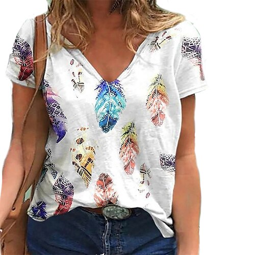 

Women's Plus Size Tops T shirt Graphic Print Short Sleeve V Neck Streetwear Daily Going out Cotton Spring Summer White