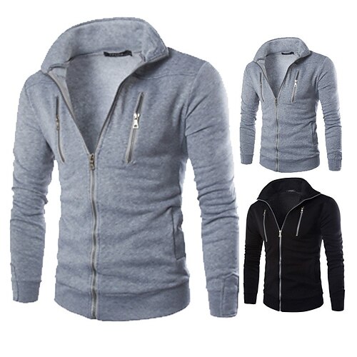 

Herren Zip Up Sweatshirt Jacke Grau Schwarz Stehkragen Feste Farbe Zip Vordertasche Casual Täglich Wochenende Sportbekleidung Casual Groß und hoch Frühling Herbst Bekleidung Kapuzenpullover