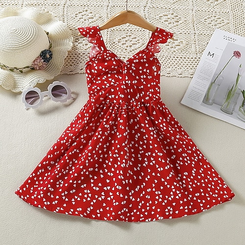 

Girls ' Vestido de una línea Sin Mangas Graphic Corazón Gráfico impreso en 3D Vestidos Estilo lindo Princesa Hasta la Rodilla Poliéster Vestido Verano Otoño Niños Ajuste regular Frunce Estampado