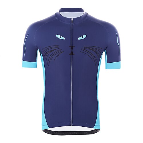 

21Grams Men's Cycling Jersey Short Sleeve Bike Top with 3 Rear Pockets Mountain Bike MTB Road Bike Cycling Breathable Quick Dry Moisture Wicking Reflective Strips Blue Cat Polyester Spandex Sports