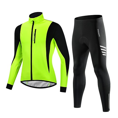 

WOSAWE Men's Long Sleeve Cycling Jacket Cycling Pants Cycling Jacket with Pants Winter Polyester Green / Black Blue / Black RedBlack Stripes Solid Color Bike Jacket Jersey Fleece Lining Warm Sports