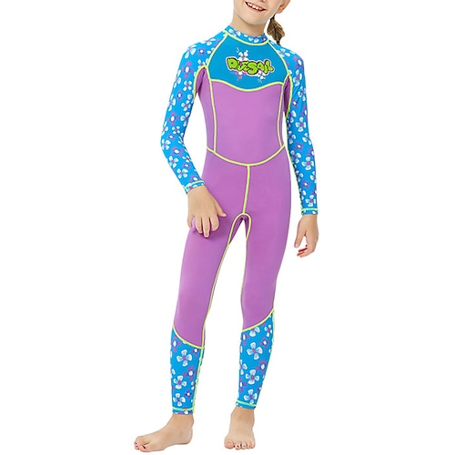 

Dive&Sail Girls' Rash Guard Dive Skin Suit Breathable Quick Dry Long Sleeve Bodysuit Back Zip Swimming Surfing Water Sports Floral Patchwork Autumn / Fall Spring Summer / Stretchy