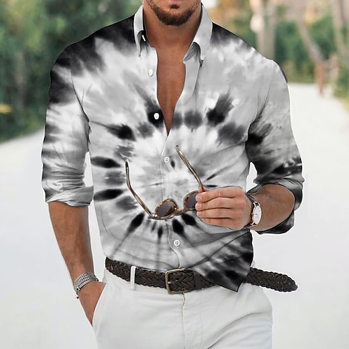 

Hombre Camisa Tie-dye Escote Chino Gris Impresión 3D Exterior Casual Manga Larga Impresión 3D Abotonar Ropa Moda Casual Cómodo / Deportes