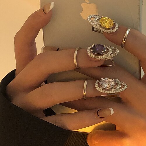 

90s Aesthetic Fingernail Nail Rings for Women Vintage Harajuku Adjustable Rings Crystal Accessories Fashion Gifts Nail Decoration For Women