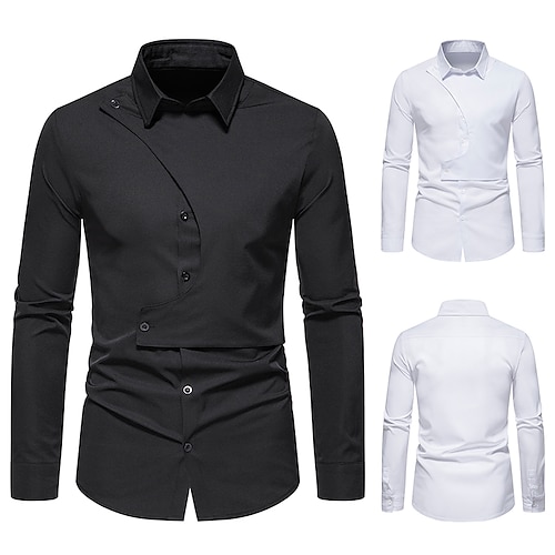 

Men's Shirt Solid Color Button Down Collar White Black non-printing Plus Size Daily Long Sleeve Clothing Apparel Fashion