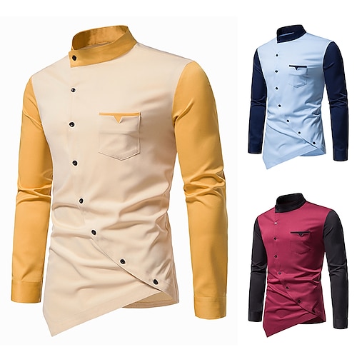 

Men's Shirt non-printing Color Block Plus Size Stand Collar Daily Long Sleeve Tops Fashion Blue Wine Yellow Summer Shirts