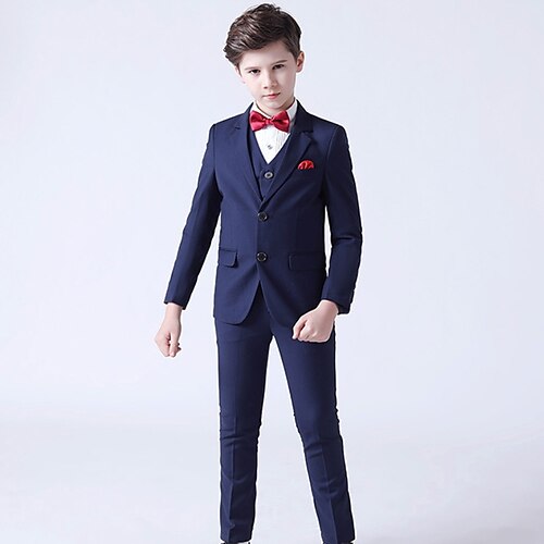 

5 Pieces Kids Boys Suit & Blazer Clothing Set Outfit Solid Color Long Sleeve Bow Set Party Gentle Winter Fall 3-13 Years Black Dusty Blue