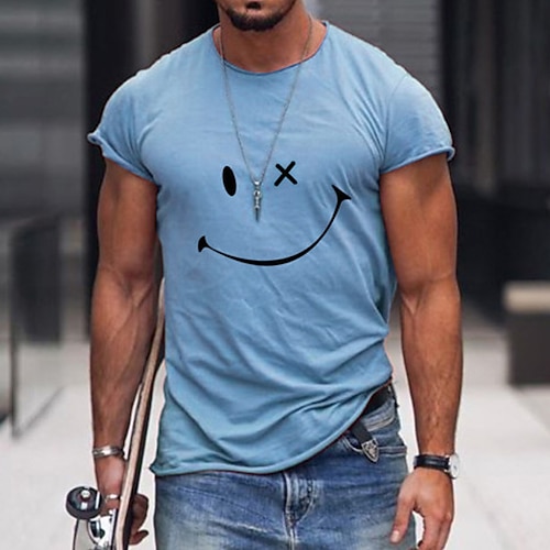 

Hombre Camiseta Graphic Cara de emoji Cuello Barco Azul Piscina Rosa Blanco Casual Diario Manga Corta Estampado Ropa Deportes Moda Ligeras Grande y alto / Verano