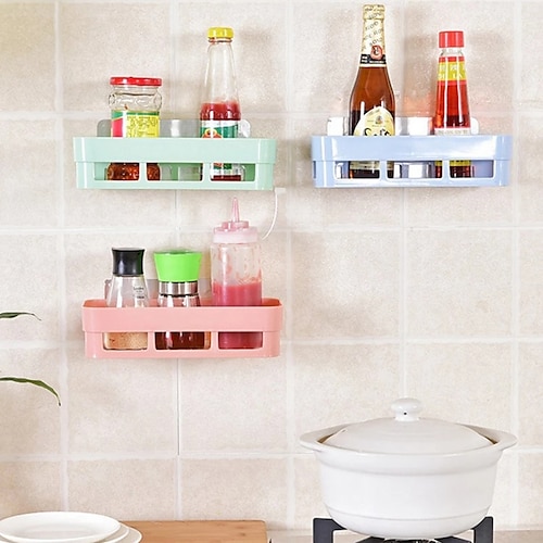 

Punch-free Seamless Shelf Square Bathroom Kitchen Storage Rack Plastic Wall-mounted Drain Basket