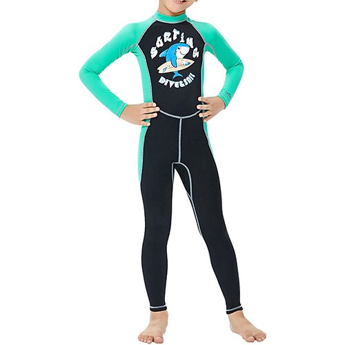 

DiveSail Boys' One Piece Swimsuit Elastane Bodysuit Quick Dry Stretchy Long Sleeve Back Zip - Swimming Surfing Water Sports Patchwork Autumn / Fall Spring Summer