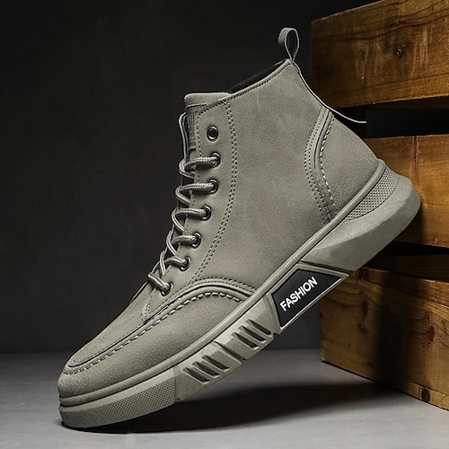 

Men's Boots Comfort Shoes British Outdoor Daily PU Breathable Non-slipping Wear Proof Booties / Ankle Boots Black Khaki Gray Fall Spring